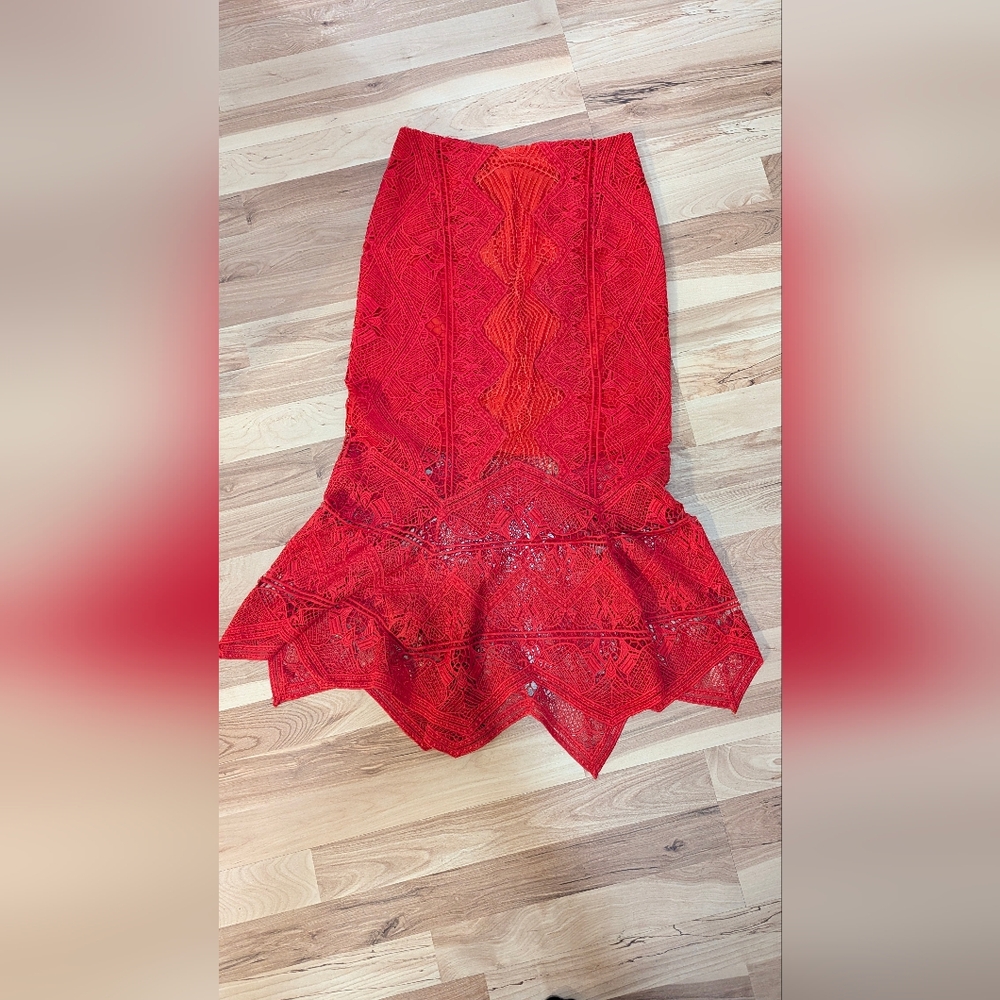 Jonathan Simkhai Vibrant Red Lace Midi Skirt